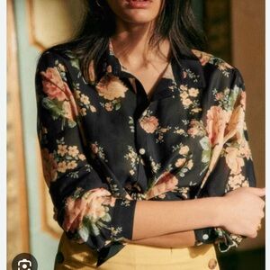 Sezane Pierro Silk Blend Button-Up Blouse